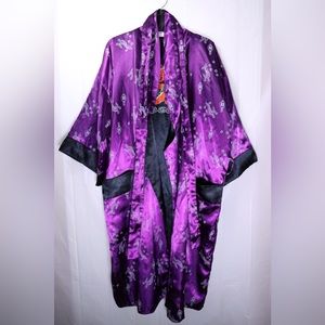 Purple Satin Vintage Reversible Embroidered Dragon Kimono